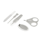 Akuku A0473 Babaápolási készlet, szürke alma alakú tokban: olló, körömvágó olló, üveg körömreszelő, 2 csipesz