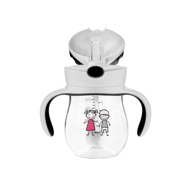 Akuku A0034 Tritan / Kiömlésmentes pohár 250 ml Súlyozott szívószállal és dupla fogantyúval, szürke