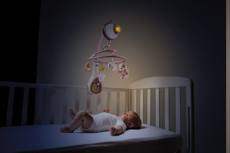 Next2Dream rózsaszín zenélő kiságyforgó babáknak