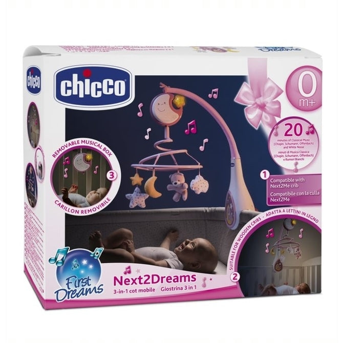 Next2Dream rózsaszín zenélő kiságyforgó babáknak