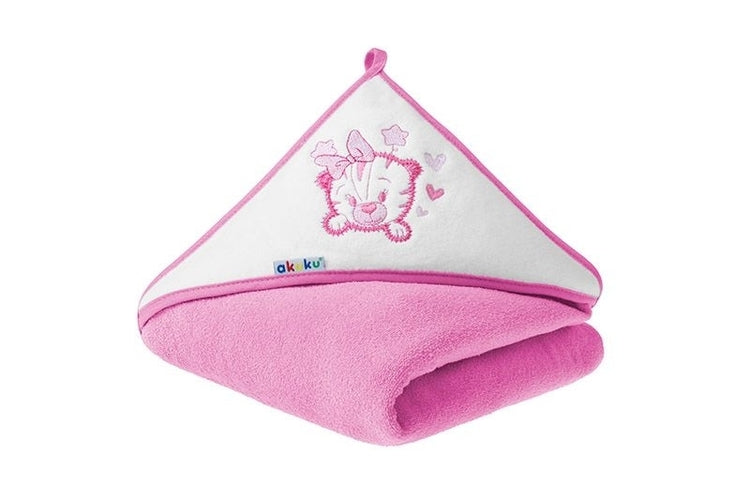 Akuku A1253 Baba Kapucnis Törölköző Tigris Rózsaszín