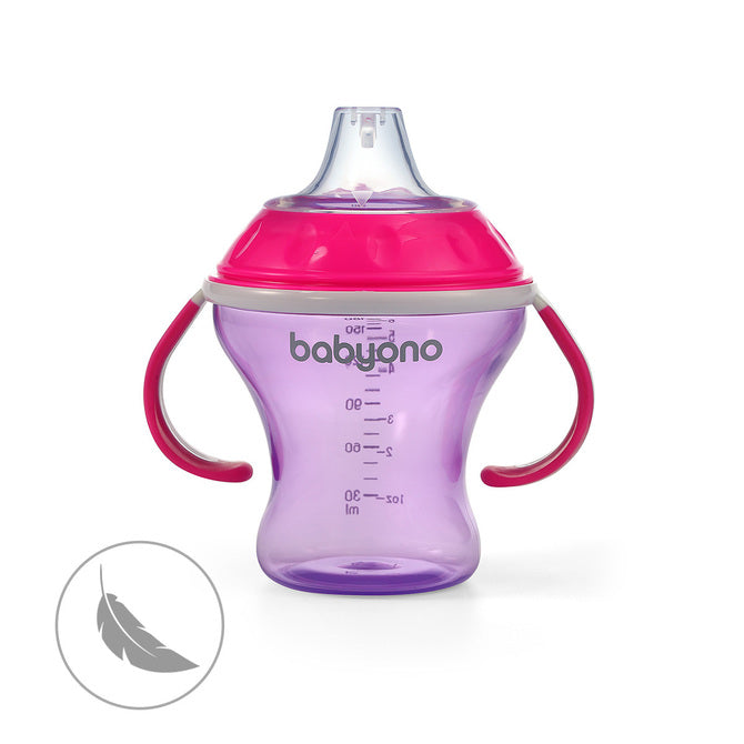 Babyono 1456/02 Kiömlésgátló pohár puha kifolyóval 180 ml natúr rózsaszín szoptatós pohár