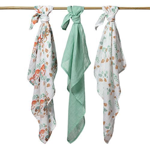 Babyono 348/12 Muszlin Pelenkák, 3 db, Zöld