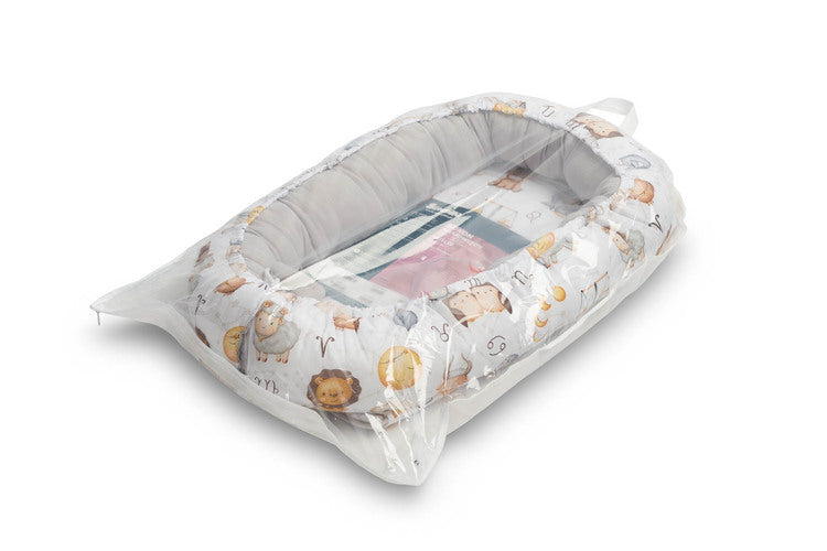 Sensillo Babafészek Muszlin - Szürke csillagjegy + Párna