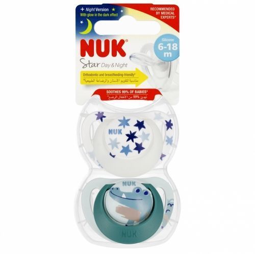 Nuk 9001 Star Nappali és Éjszakai Szilikon Cumi 6-18 2 db/doboz 539430, 736727