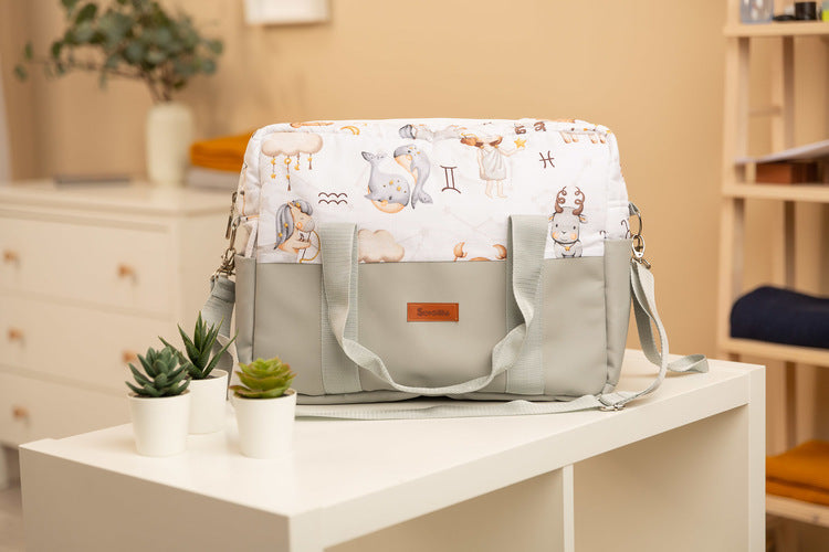 Sensillo Babakocsi táska, öko bőr, csillagjegy, szürke