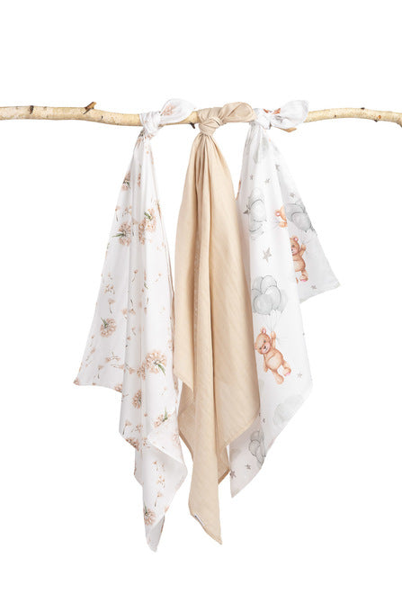 Sensillo 3 db-os muszlin pelenkacsomag – szürke/bézs maci