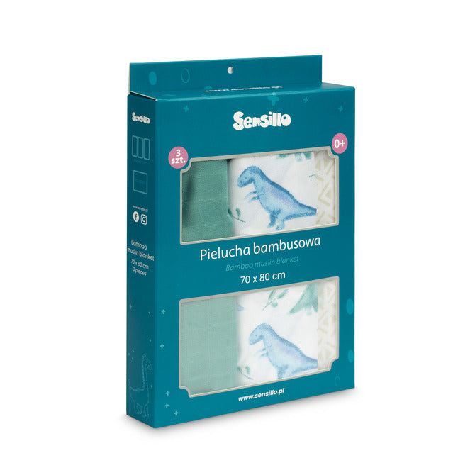 Sensillo Bambusz pelenka 3 db-os csomag Dino zöld 70x80