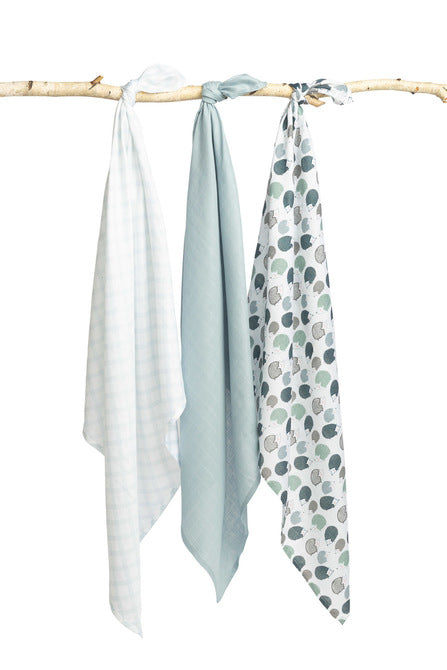 Sensillo Bambusz pelenka 3 db-os szettben, sündisznó mintás, kék, 70x80 cm