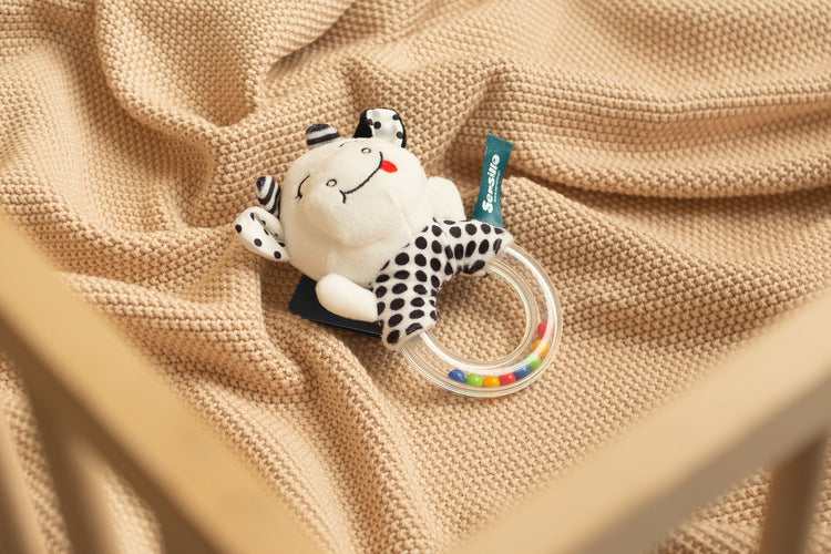 Sensillo fekete-fehér tehén baba csörgő