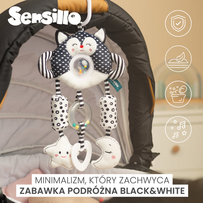 Sensillo Fekete-fehér utazójáték elefánt