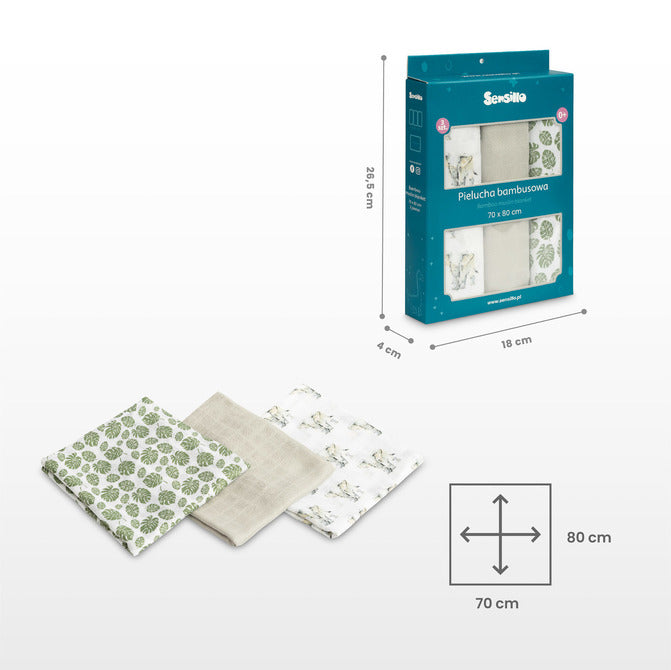 Sensillo Bambusz pelenka 3 db-os Elefántszürke 70x80 cm
