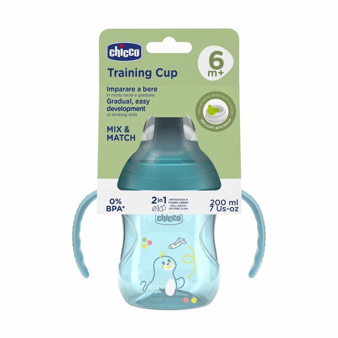 Chicco 180639 Kiömlésmentes pohár kemény kiöntővel 200 ml 6+ kék