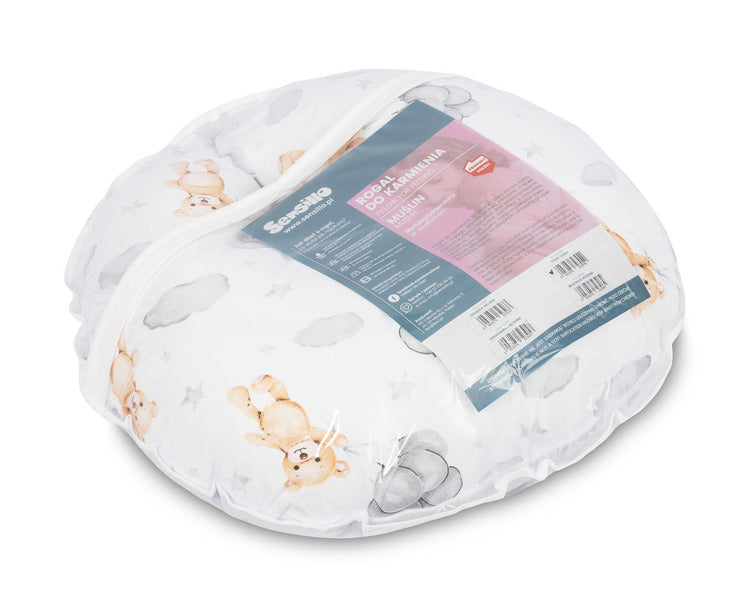 Sensillo Muszlin etetőpárna, szürke, mackó