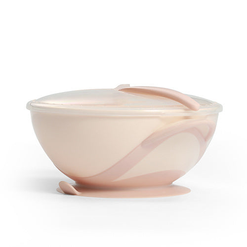 Babyono 1063/06 Tapadókorongos tál kanállal, krém-rózsaszín