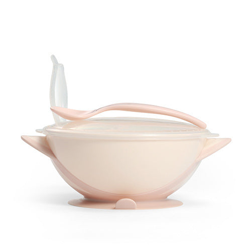 Babyono 1063/06 Tapadókorongos tál kanállal, krém-rózsaszín