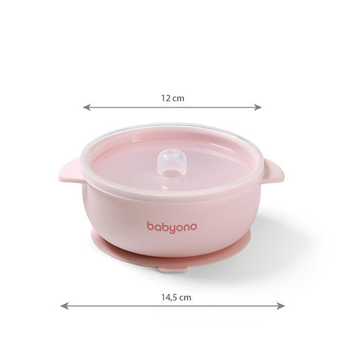Babyono 1662/02 Szilikon tál tapadókoronggal és fedéllel, rózsaszín