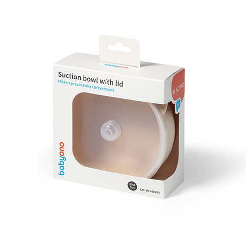Babyono 1662/03 Szilikon tál tapadókoronggal és fedéllel bézs