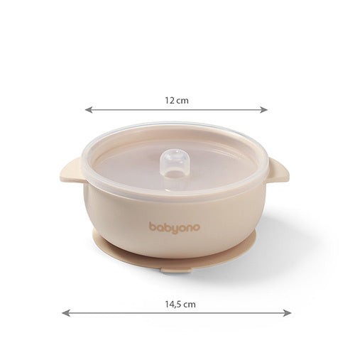 Babyono 1662/03 Szilikon tál tapadókoronggal és fedéllel bézs