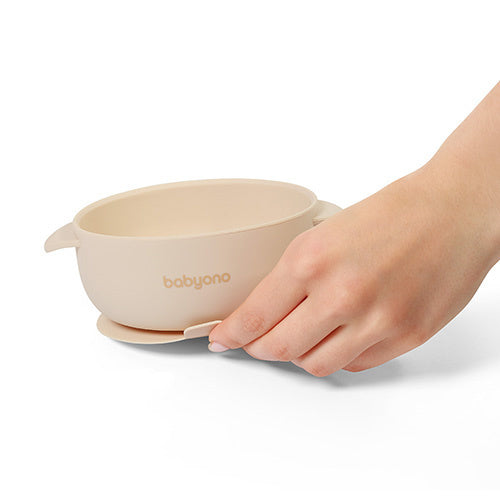 Babyono 1662/03 Szilikon tál tapadókoronggal és fedéllel bézs