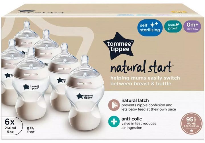 Tommee Tippee 227324 Natural Start lassú átfolyású anti-kolikus cumisüveg készlet 260 ml 6 db