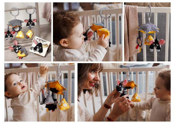 BabyOno kontrasztos egér babakocsi körforgó játék
