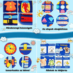 KalandTáska készségfejlesztő feladatok: óra használata, állatok felismerése és finommotorika gyakorlása gyerekeknek.