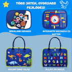 Prémium KalandTáska extra funkciókkal: dinoszauruszos borító, állatos ábécé, interaktív óra és kivehető űrhajós puzzle a Toysland-től.