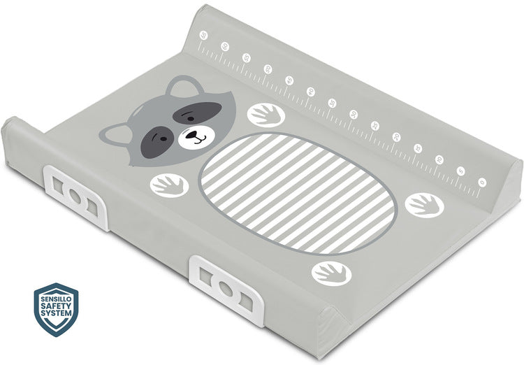 Sensillo Merevített pelenkázó alátét biztonsági rendszerrel – Állatok Mosómedve Szürke 70 cm