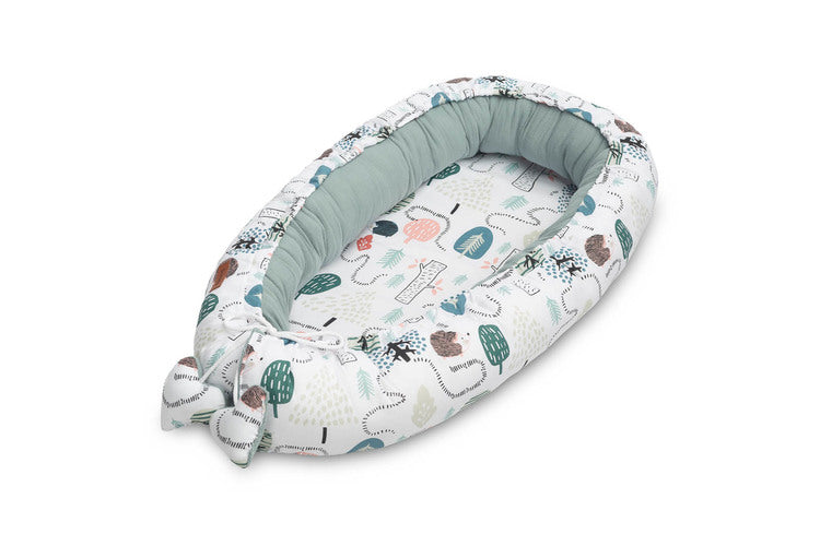 Sensillo Babafészek Muszlin - Smaragdzöld Süni + Párna