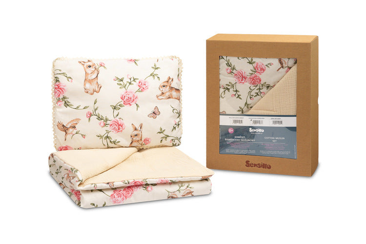 Sensillo Pamut-muszlin szett. Romantikus kerti ekrü színben.