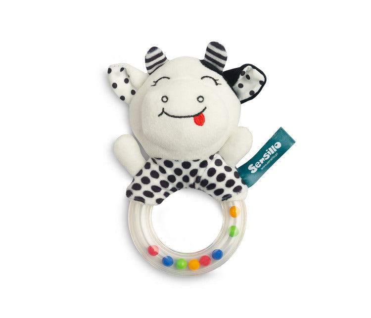 Sensillo fekete-fehér tehén baba csörgő