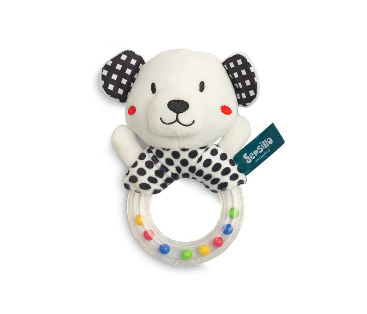 Sensillo fekete-fehér maci baba csörgő